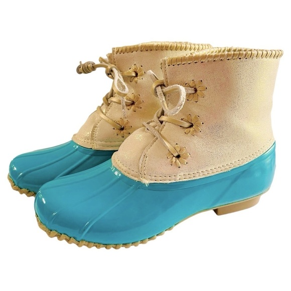 Jack Rogers Cream and Turquoise Shimmer Snow Boots Size 7 - Picture 1 of 10